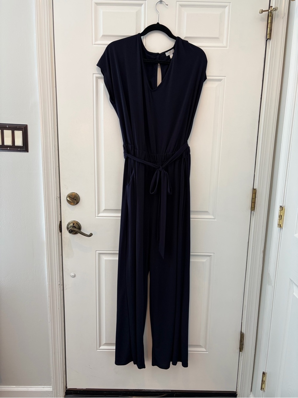 Amazon Navy Tie-Waist Wide-Leg Jumpsuit